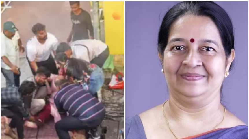 Uma Thomas Congress MLA falls from Kochi stadium gallery critical1